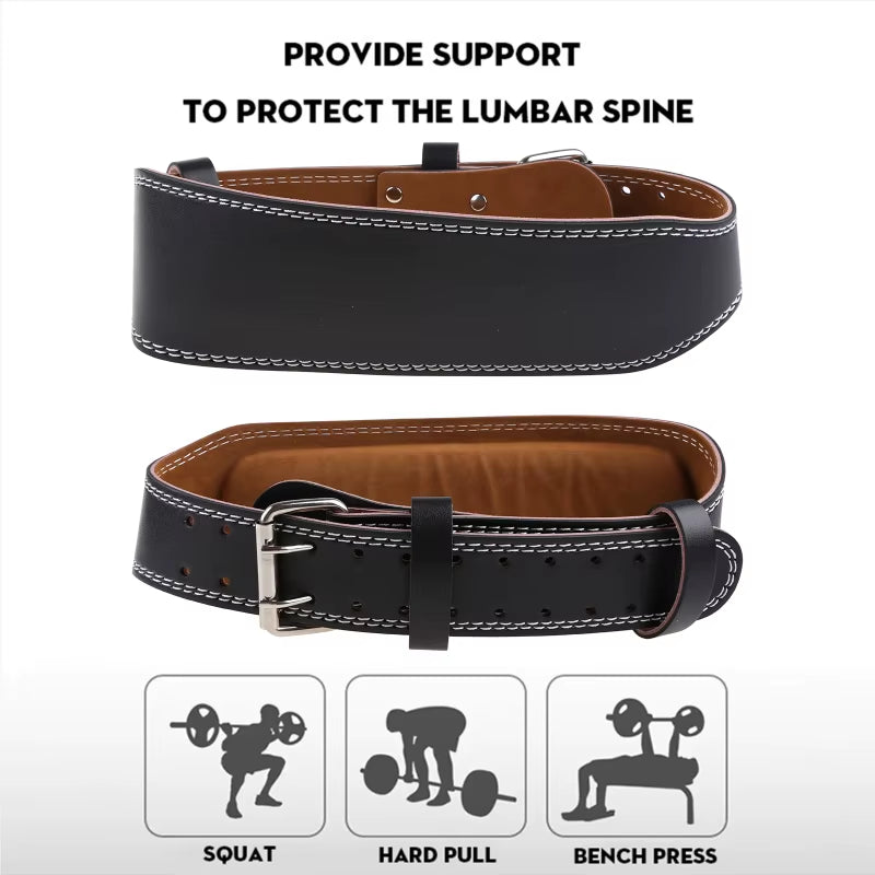 Men Women Faux Leather Weight Lifting Belt Double Prong Power Waistband Gym Bodybuilding Workout Lower Back Lumbar Support