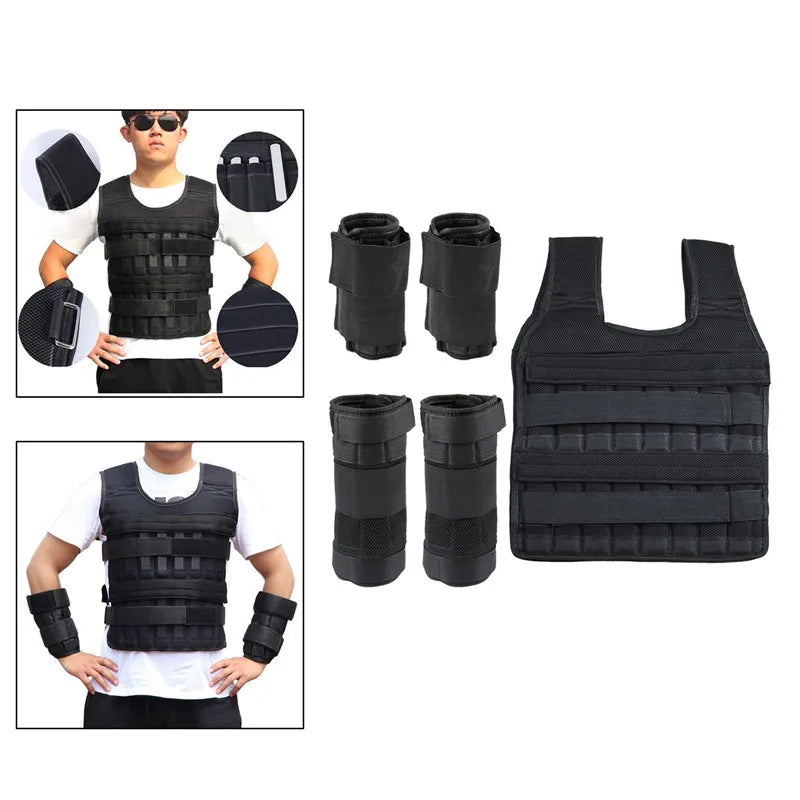 15-50kg Adjustable Weight Vest Weighted Fitness Training Set With Steel Plate Weighted Bracelet Ankle Bodybuilding Accessories